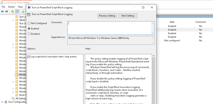 Enable Powershell script block logging